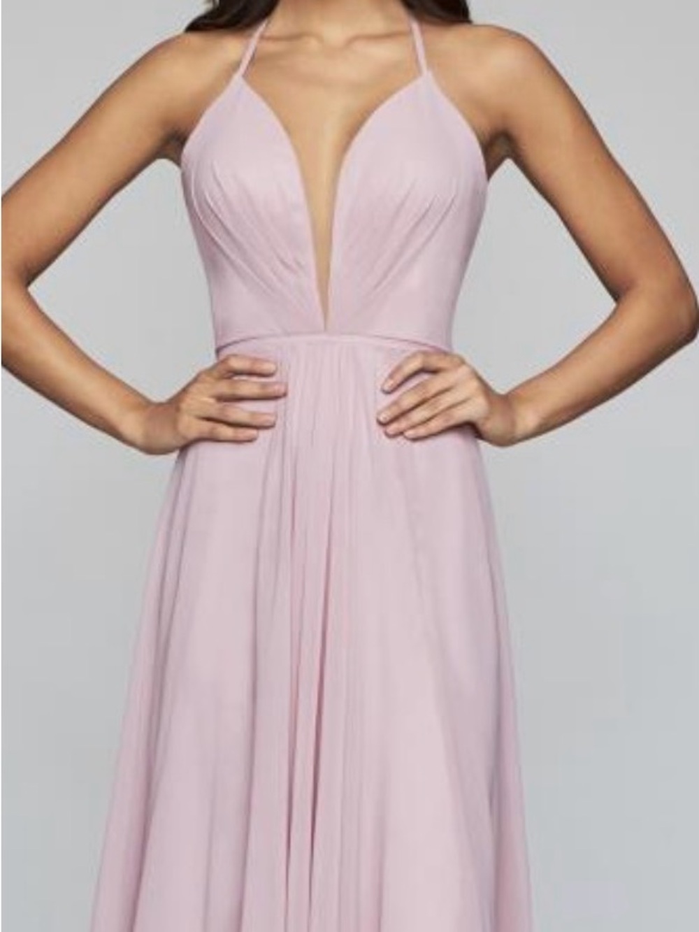 Faviana Mauve Spaghetti-Strap Plunging V-Neck Gown